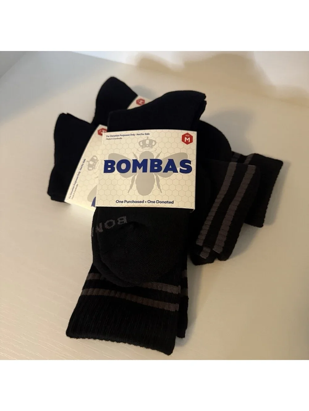 Bombas Crew Socks Size M Black Cushioned Honeycomb 3 Pair Pack NWT
